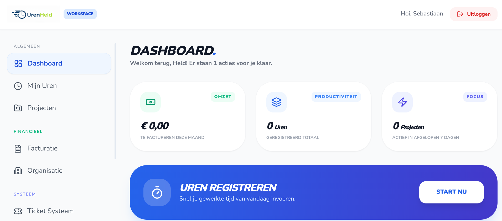 UrenHeld Dashboard Voorbeeld