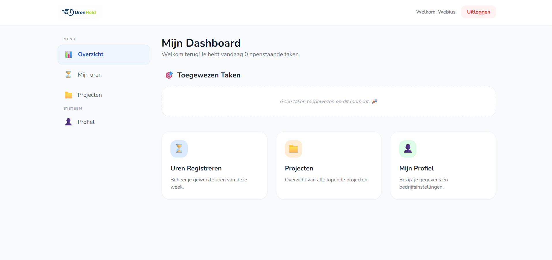UrenHeld Dashboard Voorbeeld